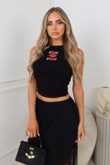 Bisou black embroidered ribbed vest