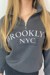 Brooklyn steel grey printed 3/4 zip sweater