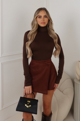 Kelly brown faux suede skort