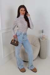MIA GREY HIGH NECK SHOULDER PADDED LONG SLEEVE TOP