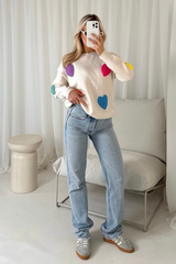 Nat cream heart knit sweater