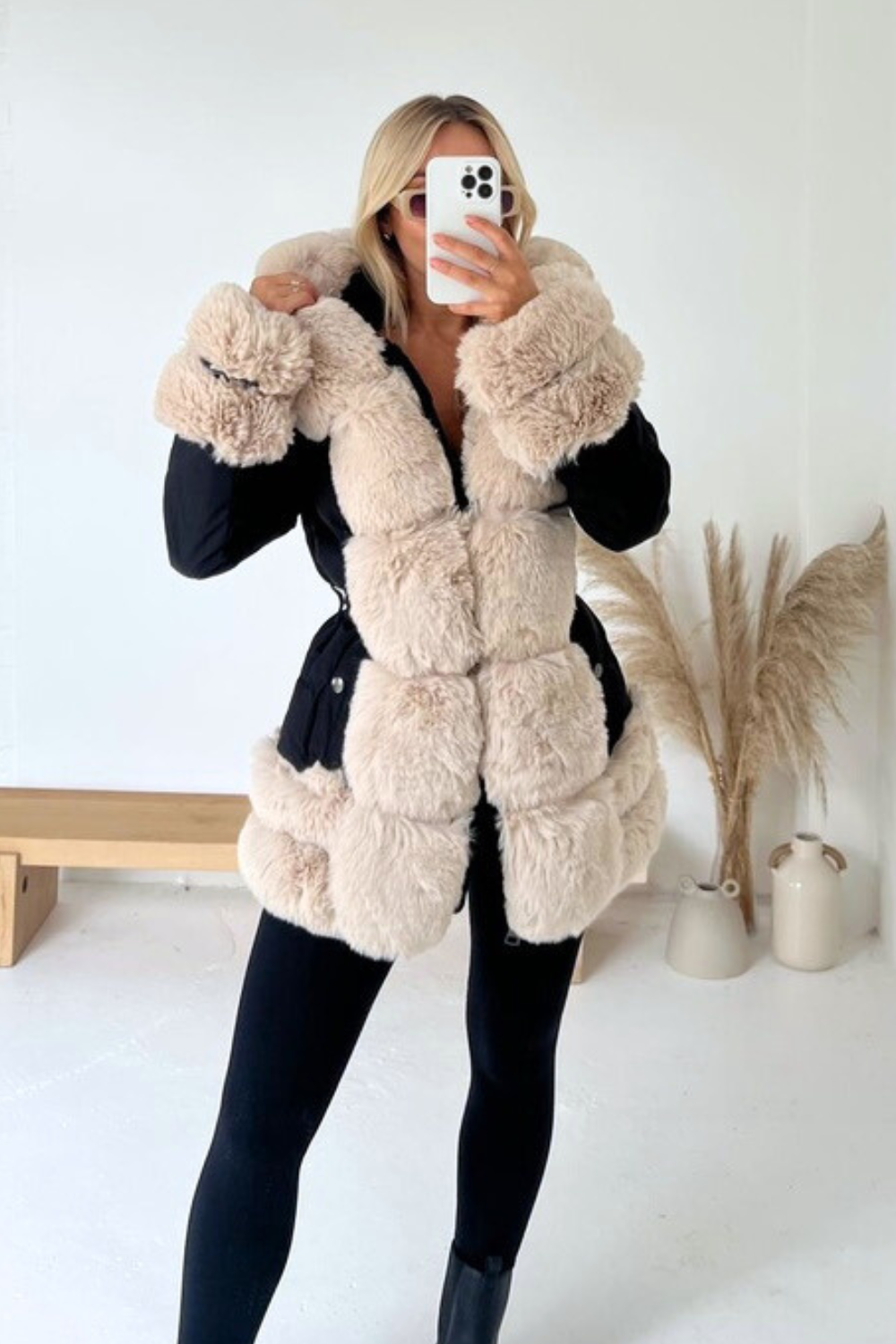 Orla black cream faux fur hooded coat – Glamify Famous For