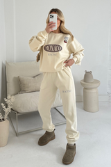 Monaco race ecru printed sweater joggers premium loungewear