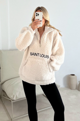Saint Louis white embroidered 3/4 zip fleece