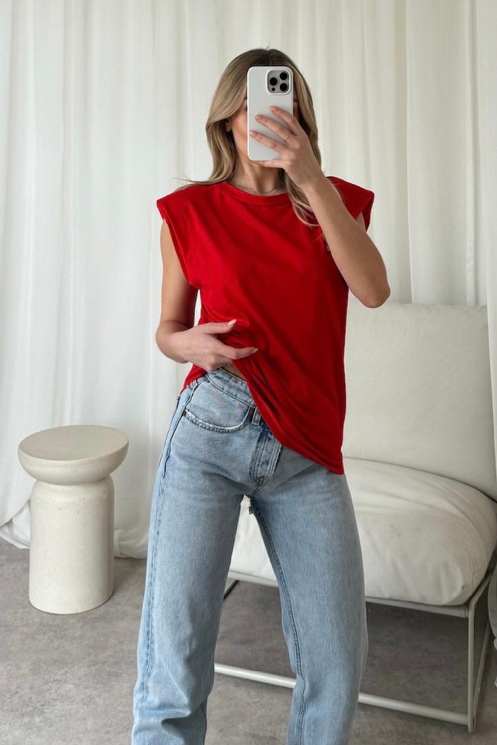 Eliza red shoulder pad t-shirt – Glamify Famous For Loungewear