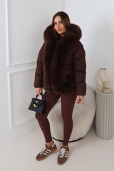PALMA CHOCOLATE FAUX FUR HOOD & ZIP SHORT COAT