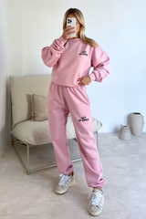 Out of office baby pink printed sweater joggers premium loungewear