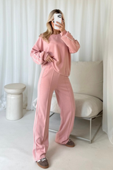 Romy pink contrast piping sweater & trouser loungewear