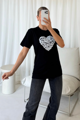 Lace heart black printed t-shirt