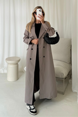 Mollie taupe long trench coat