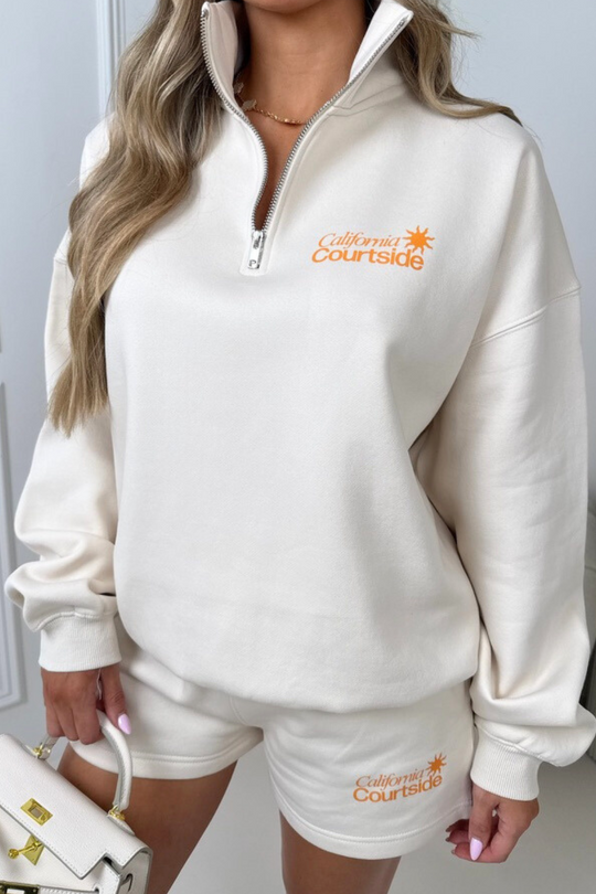 California ivory printed oversized 3/4 sweater shorts loungewear