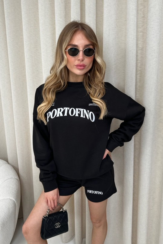 Portofino black embroidered sweater shorts loungewear