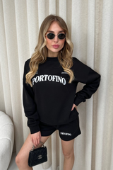 Portofino black embroidered sweater shorts loungewear