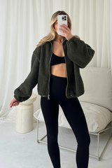 Harriet khaki zip fleece jacket