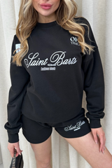 Saint barts black embroidered sweater shorts loungewear