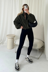 Harriet khaki zip fleece jacket