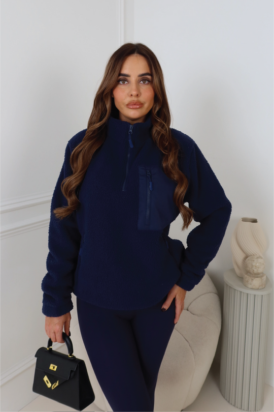 TYLER NAVY 3/4 ZIP TEDDY FLEECE