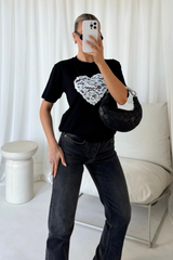 Lace heart black printed t-shirt