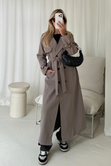 Mollie taupe long trench coat