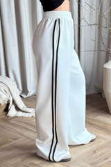 Mara white side stripe wide leg trousers