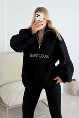 Saint Louis black embroidered 3/4 zip fleece