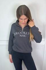 Brooklyn steel grey printed 3/4 zip sweater