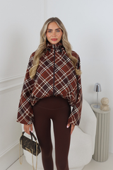 KELBY BROWN CHECK ZIP UP HOODED JACKET