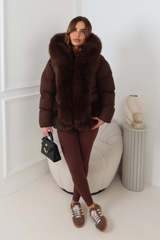 PALMA CHOCOLATE FAUX FUR HOOD & ZIP SHORT COAT