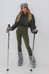 Karmin Khaki crop puffer coat