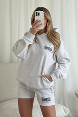Manhattan marl grey printed hoodie shorts loungewear