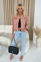 Aria Blush Cropped Long Sleeve Bomber Jacket