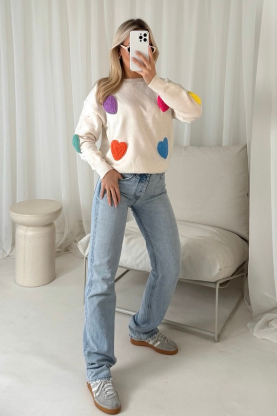 Nat cream heart knit sweater