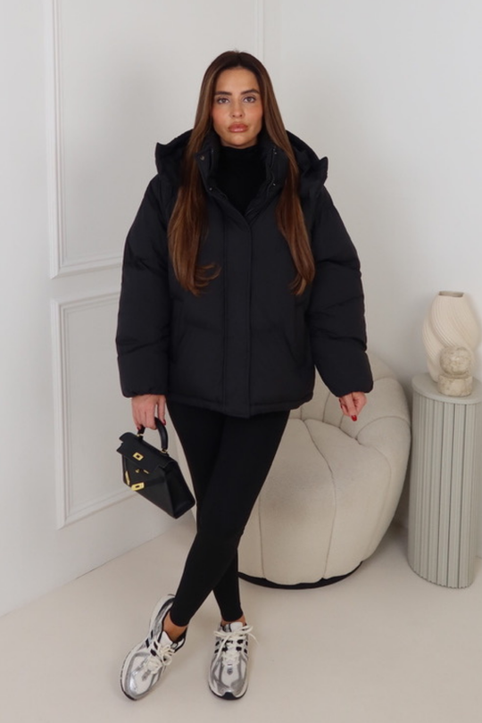 LORIS BLACK HOODED PUFFER COAT