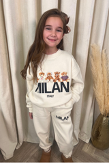Mini Milan teddy ecru printed sweater joggers loungewear