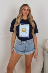 J'adore navy printed boxy fit t-shirt