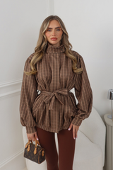 WILLOW BEIGE CHECK ZIP UP JACKET WITH BELT