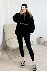 Saint Louis black embroidered 3/4 zip fleece