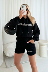 Palm beach Black embroidered cropped hooded short lounge