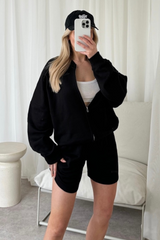 Siobhan black bomber jacket and shorts loungewear