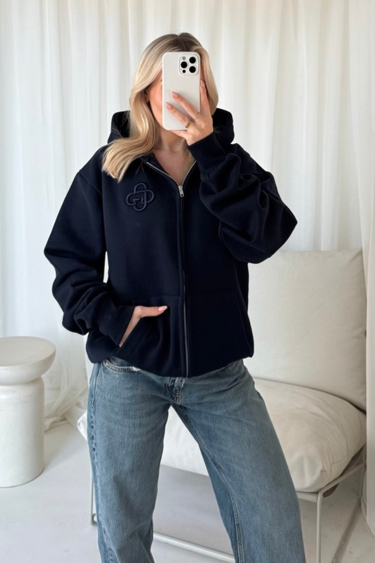 G Monogram navy embroidered premium zip hoodie