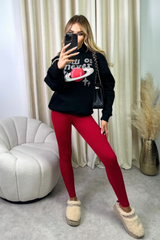 Now or never black printed hoodie and red legging set