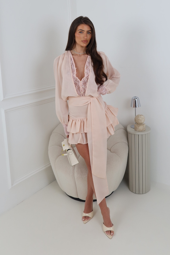 SUSIE BABY PINK FRONT LACE RUFFLE DRESS