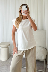 Eliza Cream Shoulder Pad Box T-Shirt Shirts & Tops
