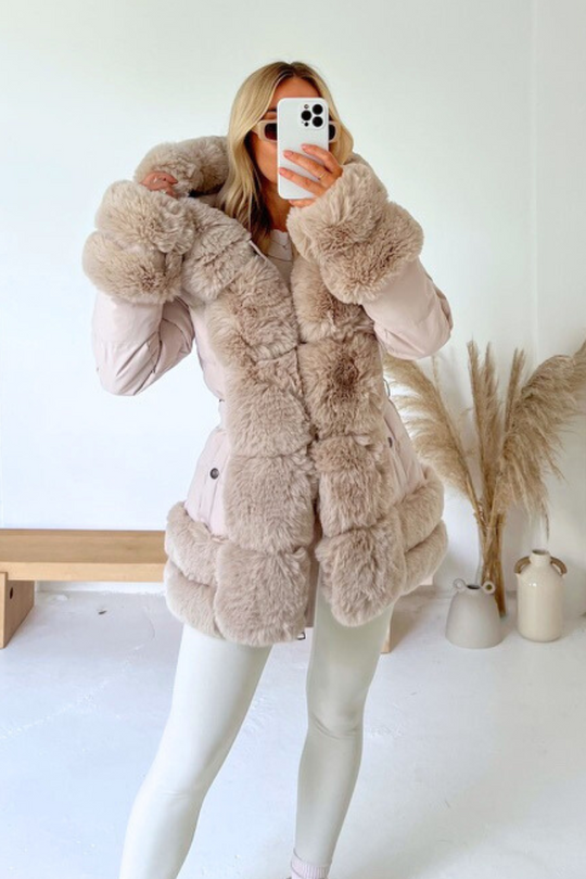 Orla cream faux fur hooded coat