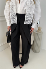 HARPER BLACK ELASTICATED WAIST STRAIGHT LEG TROUSERS