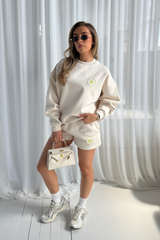 Hamptons ivory printed oversized sweater shorts loungewear