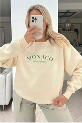 Monaco green printed ecru sweater