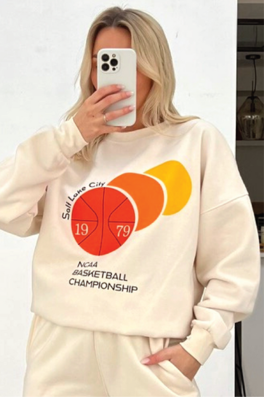 Salt lake basket ball printed ecru sweater