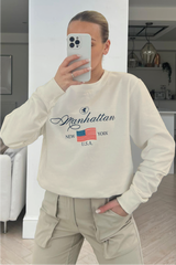 Manhatten printed ecru sweater