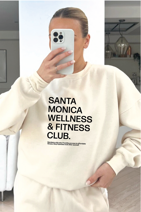 Santa Monica fitness club printed ecru sweater